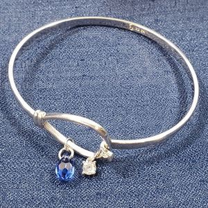 Vintage Sterling Silver SU Austrian Blue  Crystal Cz Bangle Bracelet